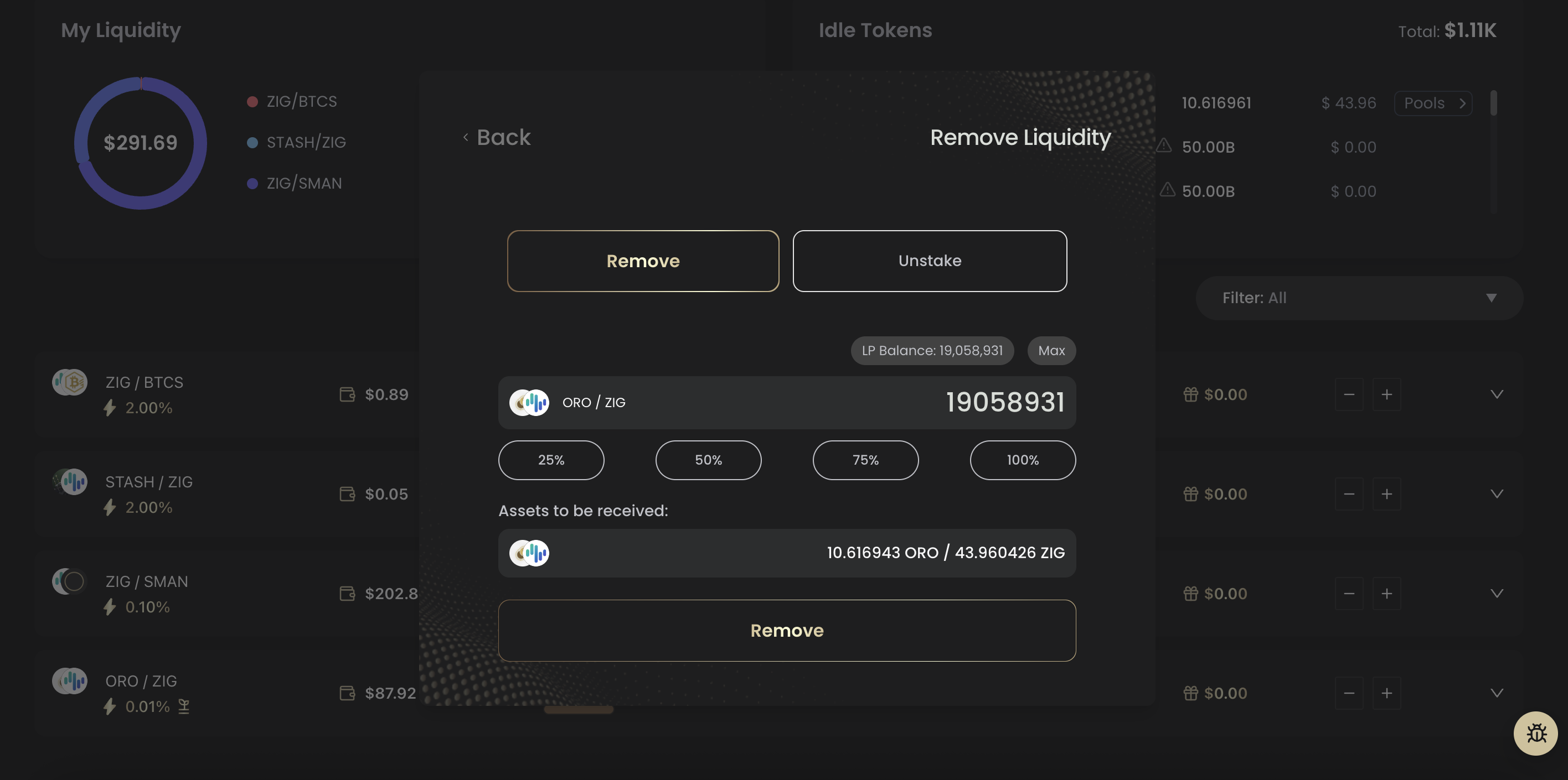 Oroswap Withdraw Liquidity