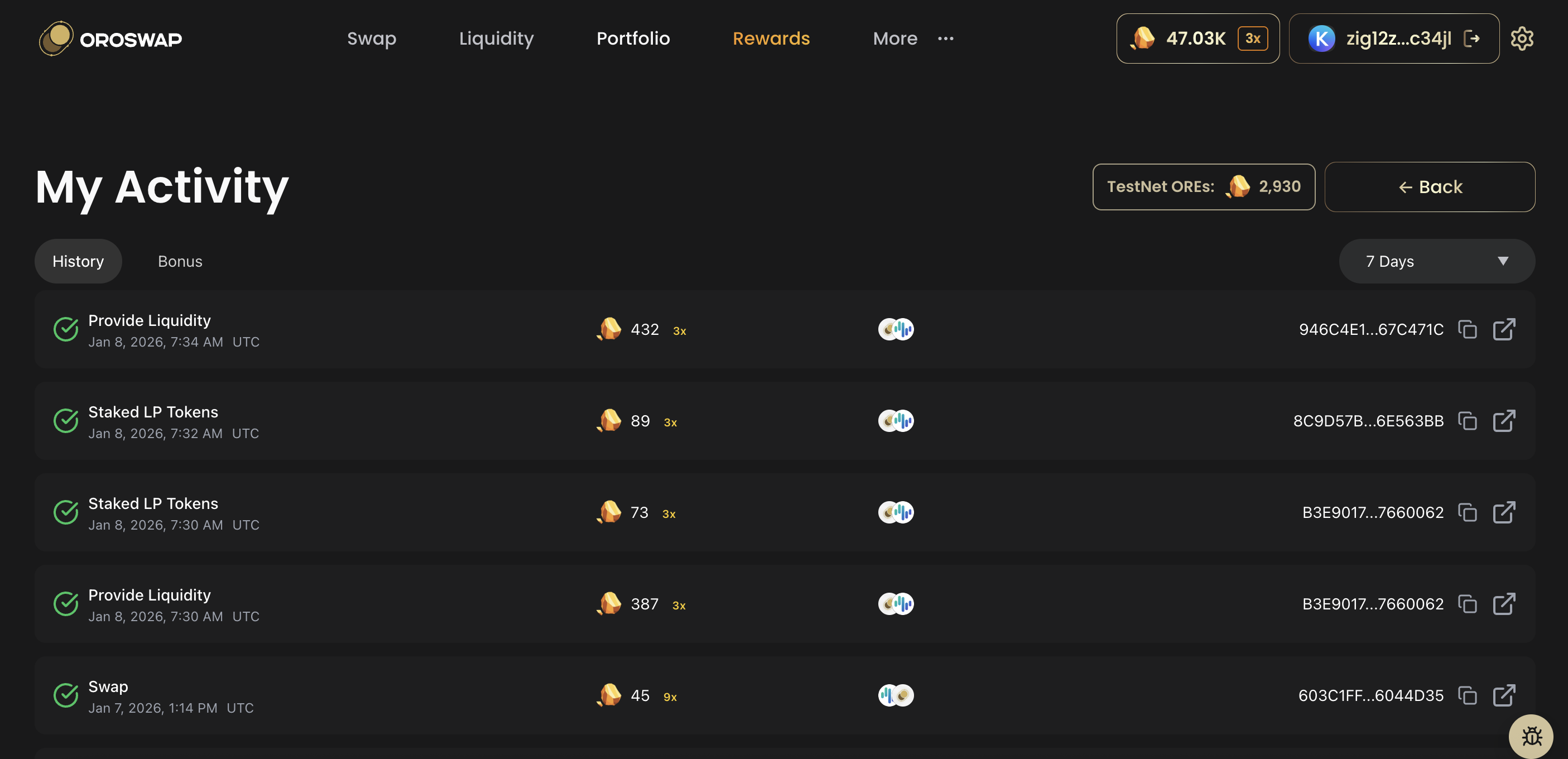 Oroswap User Rewards